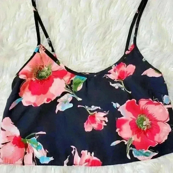 Joyce cropped tank top black and pink floral size medium Y2k Style Cami - Picture 3 of 9